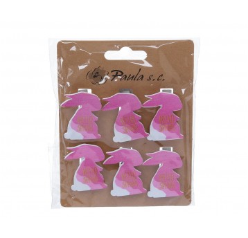 Zając rózowy na spinaczu op=6 szt 1szt=4cm/3cm