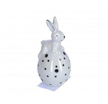 Zajączek beżowy na jajku w kropki śr 6cm/14cm