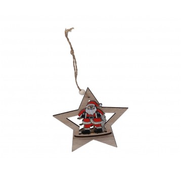 Zawieszka -gwiazdka z mikolajemi choinką śr.11cm